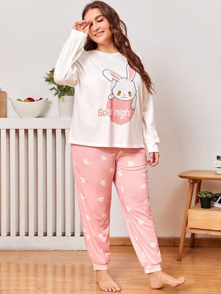 plus rabbit & heart print drop shoulder 1 tee & 1 pants pj set a0wd#, Black;white
plus rabbit & heart print drop shoulder 1 tee & 1 pants pj set a0wd#, Black;white