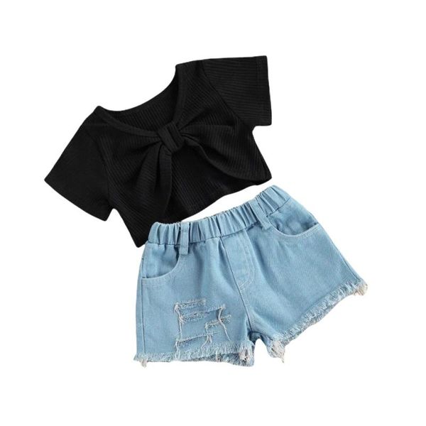 summer baby kids girls clothes outfits little girl bowknot pure color short sleeve t-shirt + denim shorts set black clothing sets, White
summer baby kids girls clothes outfits little girl bowknot pure color short sleeve t-shirt + denim shorts set black clothing sets, White