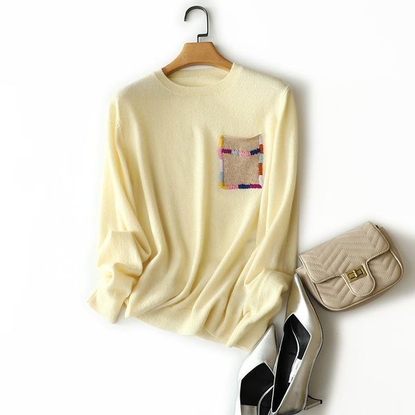 women's sweaters france autumn styles 100% cashmere embroidery with pocket, White;black
women's sweaters france autumn styles 100% cashmere embroidery with pocket, White;black