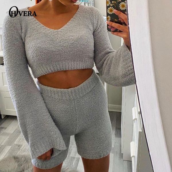 women's tracksuits ohvera plush women sets knitted velvet loungewear long flare sleeve bodycon crop and short pant suit elastic autumn, Gray
women's tracksuits ohvera plush women sets knitted velvet loungewear long flare sleeve bodycon crop and short pant suit elastic autumn, Gray