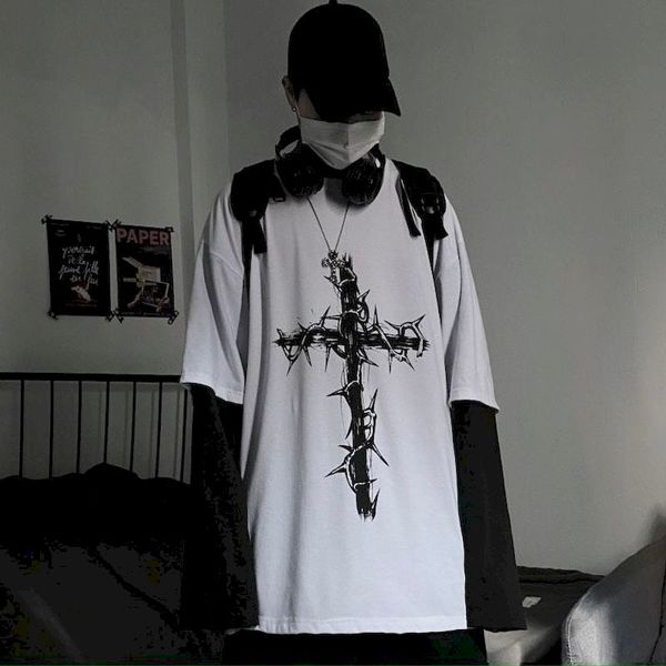 fake two piece stitching long-sleeved t-shirt male retro high street goth dark hip-hop harajuku thorns cross print loose, Black
fake two piece stitching long-sleeved t-shirt male retro high street goth dark hip-hop harajuku thorns cross print loose, Black