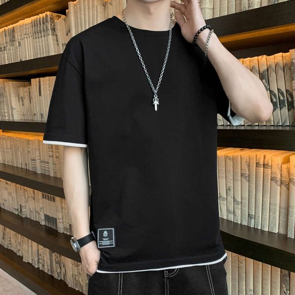 2021 short sleeve t-shirt men's solid color fashion brand loose half, White;black
2021 short sleeve t-shirt men's solid color fashion brand loose half, White;black