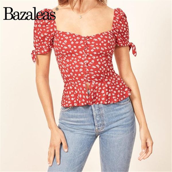 women's blouses & shirts bazaleas 2021 small floral pattern women blusa feminina red blouse square collar ruffles center buttons blusa, White
women's blouses & shirts bazaleas 2021 small floral pattern women blusa feminina red blouse square collar ruffles center buttons blusa, White
