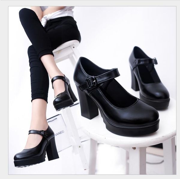 dress shoes spring and autumn women's professional work thick heel waterproof platform high heels polyurethane single shoe word buckle, Black
dress shoes spring and autumn women's professional work thick heel waterproof platform high heels polyurethane single shoe word buckle, Black