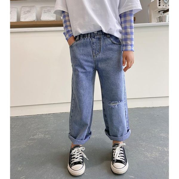 children's jeans spring summer loose western style all-match casual pants thin section middle large girls', Blue
children's jeans spring summer loose western style all-match casual pants thin section middle large girls', Blue