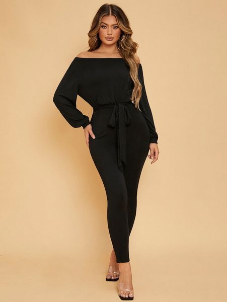 solid off the shoulder belted jumpsuit n18r#, White
solid off the shoulder belted jumpsuit n18r#, White