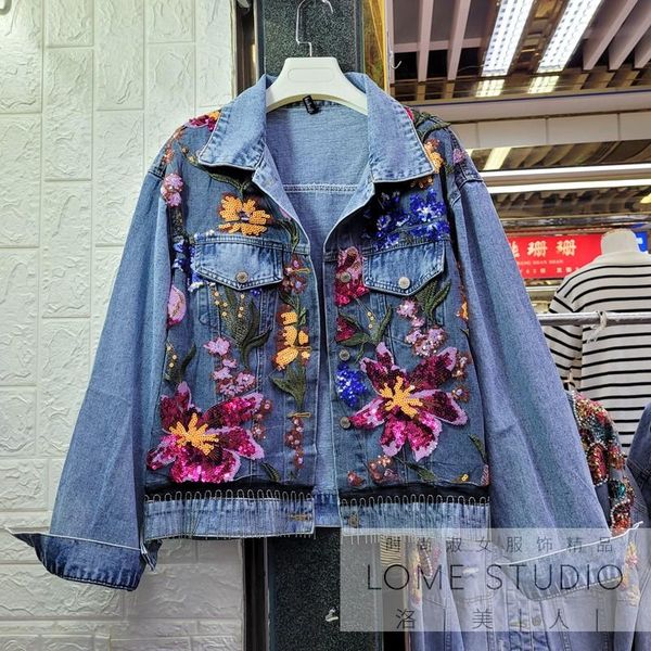 women's jackets 2021 autumn lace sequined flower retro cowboy coat women's long-sleeved loose denim jacket streetwear woman jean c, Black;brown
women's jackets 2021 autumn lace sequined flower retro cowboy coat women's long-sleeved loose denim jacket streetwear woman jean c, Black;brown