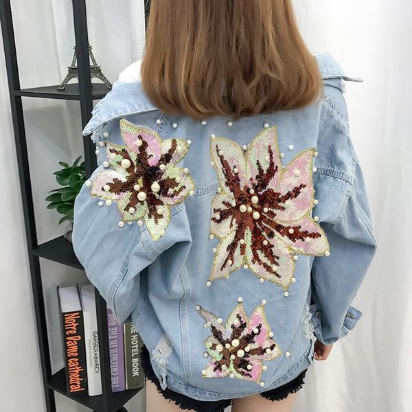 women's jackets autumn heavy industry beaded sequined denim jacket loose long-sleeved women y818, Black;brown
women's jackets autumn heavy industry beaded sequined denim jacket loose long-sleeved women y818, Black;brown