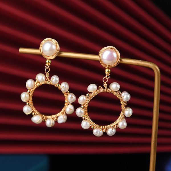 natural pearl 14k gold handmade wire wound earrings girl's small fresh temperament earrings, Golden
natural pearl 14k gold handmade wire wound earrings girl's small fresh temperament earrings, Golden