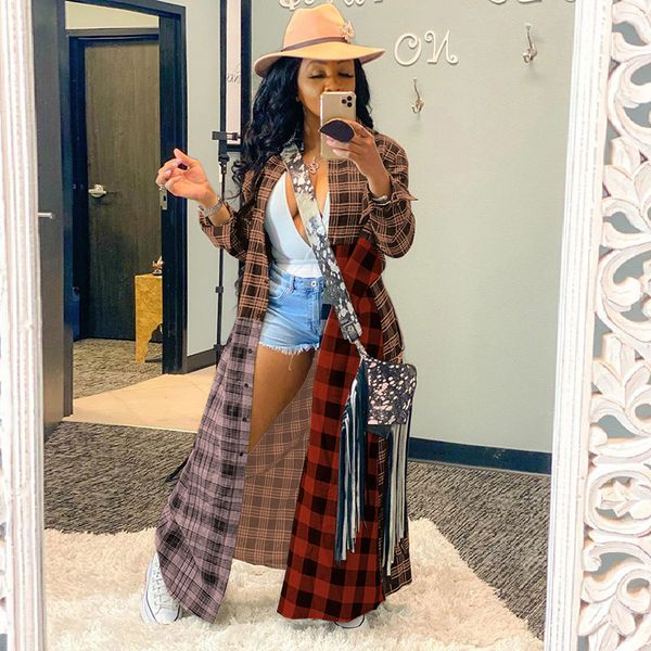 womens long shirt jackets fashion trend turndown collar patchwork color outerwears designer winter plaid printed plus size coats for ladies, Black;brown
womens long shirt jackets fashion trend turndown collar patchwork color outerwears designer winter plaid printed plus size coats for ladies, Black;brown
