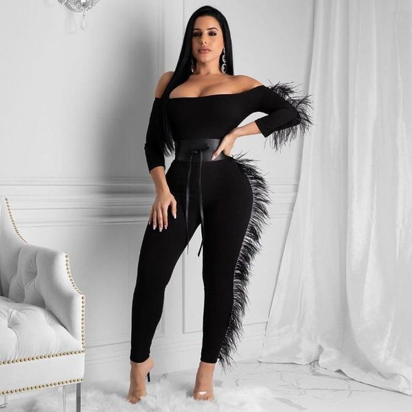 women's jumpsuits & rompers winter women skinny slash neck three quarter sleeve solid feather night club one piece outfits, Black;white
women's jumpsuits & rompers winter women skinny slash neck three quarter sleeve solid feather night club one piece outfits, Black;white