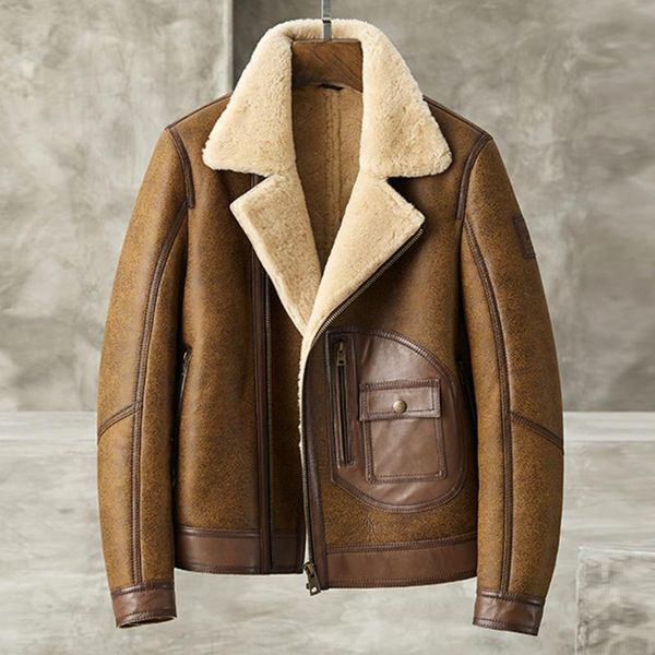 men's leather & faux shearling jacket men genuine b3 bomber vintage brown, Black
men's leather & faux shearling jacket men genuine b3 bomber vintage brown, Black