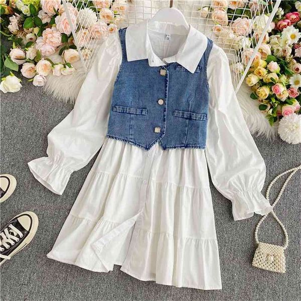 women's spring autumn suit hong kong style denim vest + long sleeve shirt short dresses female two-piece sets qx855 210507, Black;gray
women's spring autumn suit hong kong style denim vest + long sleeve shirt short dresses female two-piece sets qx855 210507, Black;gray