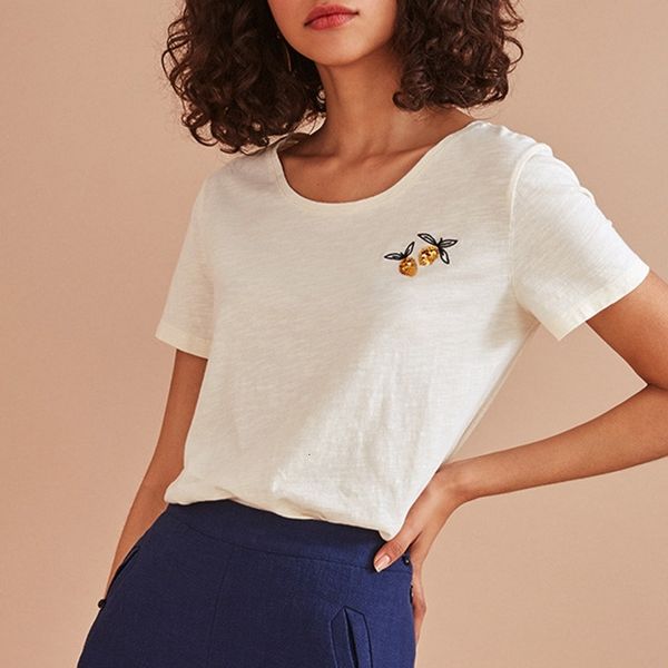 women's t-shirt lemons embroidery t women summer short sleeve o neck white linen casual tees simple vintage sequin tshirt m3l
women's t-shirt lemons embroidery t women summer short sleeve o neck white linen casual tees simple vintage sequin tshirt m3l