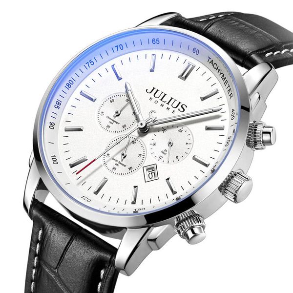 wristwatches real multi-function auto date chronograph men's watch japan quartz man hours fine leather bracelet boy's gift julius, Slivery;brown
wristwatches real multi-function auto date chronograph men's watch japan quartz man hours fine leather bracelet boy's gift julius, Slivery;brown