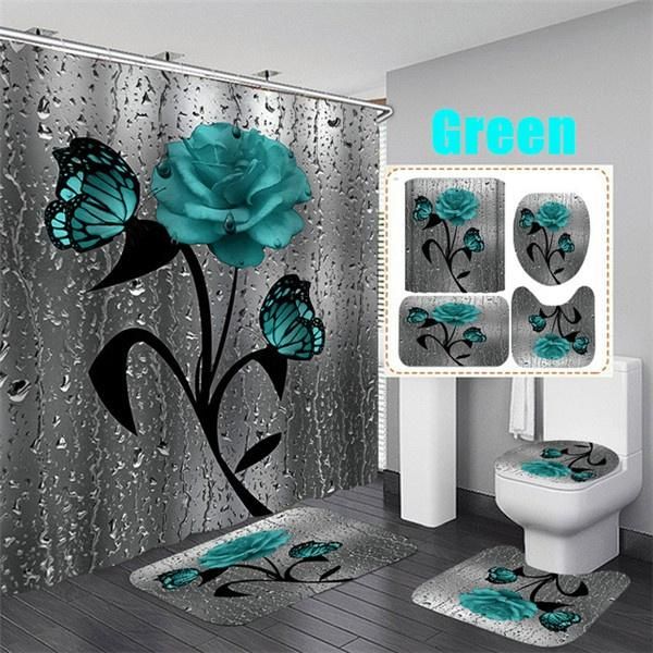 green red rose & butterfly bathroom non-slip mat set waterproof shower curtain pedestal rug lid toilet cover bath rugs curtains
green red rose & butterfly bathroom non-slip mat set waterproof shower curtain pedestal rug lid toilet cover bath rugs curtains