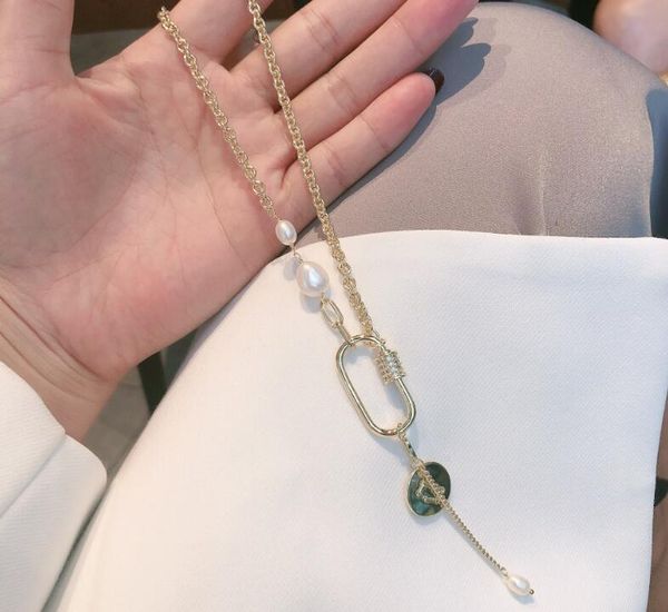 pendant necklaces simple adjustable micro-inlaid waist oval necklace women freshwater pearl sweater chain, Silver
pendant necklaces simple adjustable micro-inlaid waist oval necklace women freshwater pearl sweater chain, Silver