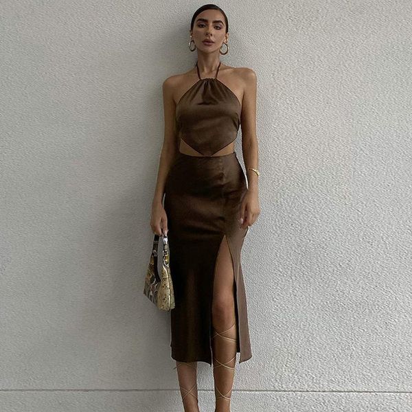 casual dresses fashion strappy halter hanging neck camisole outer wear 2021 split half-length robe dress women's two-piece suit, Black;gray
casual dresses fashion strappy halter hanging neck camisole outer wear 2021 split half-length robe dress women's two-piece suit, Black;gray
