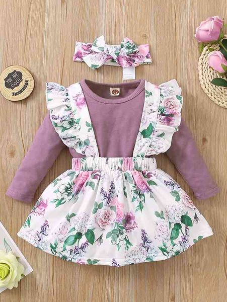 baby solid bodysuit & floral ruffle skirt with headband she, White 
baby solid bodysuit & floral ruffle skirt with headband she, White
