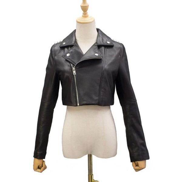 women's jackets spring autumn leather short jacket with rivet and button fashion motorcycle sheep coat, Black;brown
women's jackets spring autumn leather short jacket with rivet and button fashion motorcycle sheep coat, Black;brown