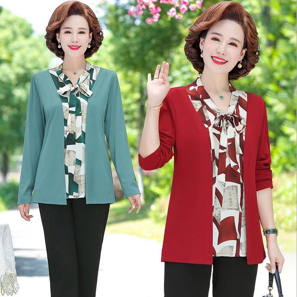 women's blouses & shirts fake two pieces middle-age women spring autumn knit patchwork print long sleeve bow plus size pullover mother, White
women's blouses & shirts fake two pieces middle-age women spring autumn knit patchwork print long sleeve bow plus size pullover mother, White