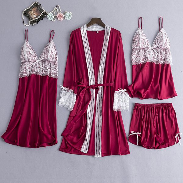 sleepwear spring sleepwear 4 piece pajamas set women faux silk lace sling sleeveless shirt shorts summer robe 90gr 52g0, Black;red
sleepwear spring sleepwear 4 piece pajamas set women faux silk lace sling sleeveless shirt shorts summer robe 90gr 52g0, Black;red
