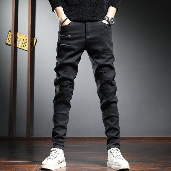 men's jeans men ripped black fashion zipper design slim fit denim pants mens streetwear casual stretch jean trousers, Blue
men's jeans men ripped black fashion zipper design slim fit denim pants mens streetwear casual stretch jean trousers, Blue