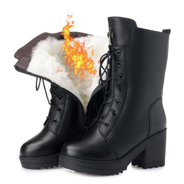 boots women winter genuine leather wool high heels round toe mid-calf lace up side zipper warm plush cow booties, Black
boots women winter genuine leather wool high heels round toe mid-calf lace up side zipper warm plush cow booties, Black