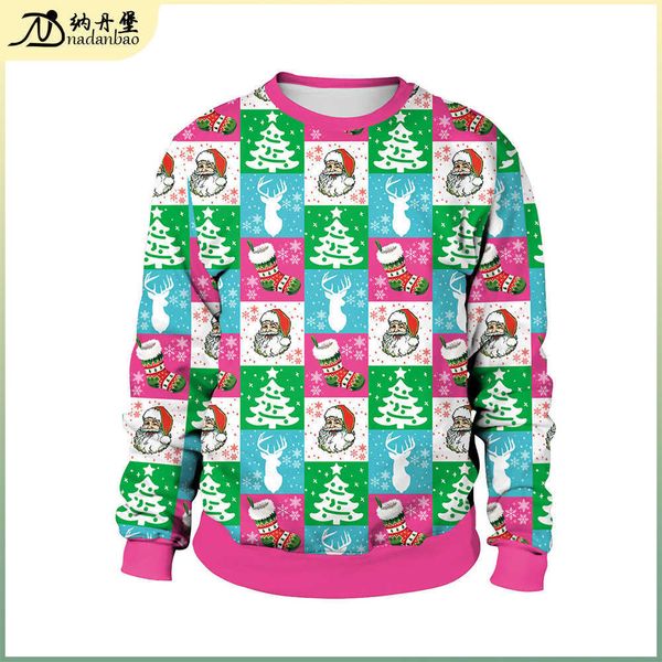 202 new christmas new pink cute santa claus digital printed round neck christmas couple's sweater, Black
202 new christmas new pink cute santa claus digital printed round neck christmas couple's sweater, Black