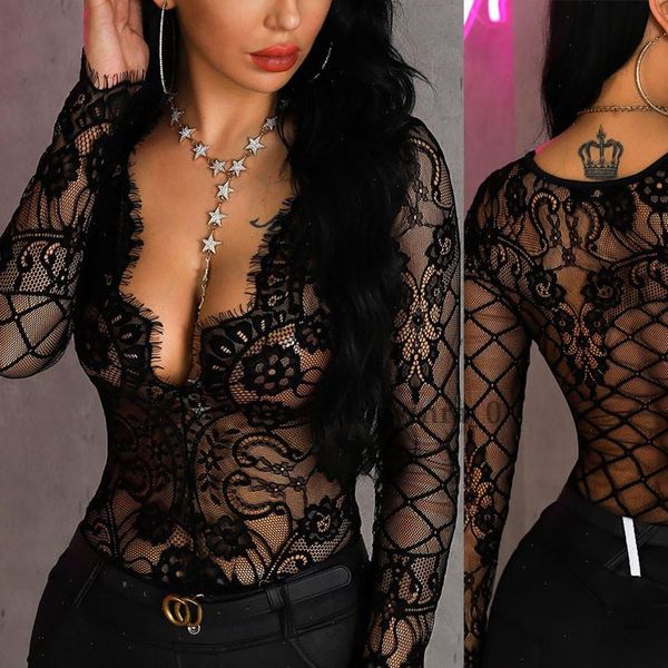 brand womens romper women hollow out lace jumpsuit bodycon bodysuit leotard female long sleeve deep v neck see through, Black;white 
brand womens romper women hollow out lace jumpsuit bodycon bodysuit leotard female long sleeve deep v neck see through, Black;white
