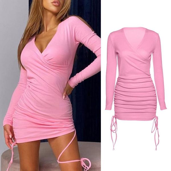 women long sleeve cross wrap v-neck bodycon mini dress neon solid color ribbed ruched side drawstring autumn party bx0a casual dresses, Black;gray
women long sleeve cross wrap v-neck bodycon mini dress neon solid color ribbed ruched side drawstring autumn party bx0a casual dresses, Black;gray