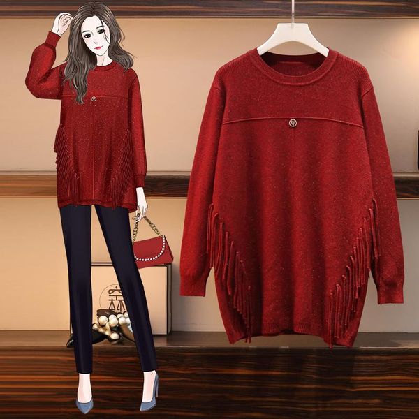 women's winter plus size casual knitted loose long dress round neck tassel -5xl sweaters, White;black
women's winter plus size casual knitted loose long dress round neck tassel -5xl sweaters, White;black