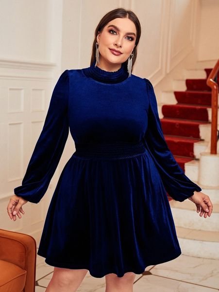 plus mock neck shirred waist lantern sleeve velvet dress d72a#, Black
plus mock neck shirred waist lantern sleeve velvet dress d72a#, Black