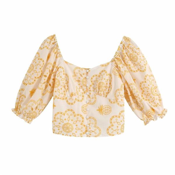 women's blouses & shirts women vintage yellow floral embroidery summer short blouse female 2021 single breasted half sleeve hollow out, White
women's blouses & shirts women vintage yellow floral embroidery summer short blouse female 2021 single breasted half sleeve hollow out, White