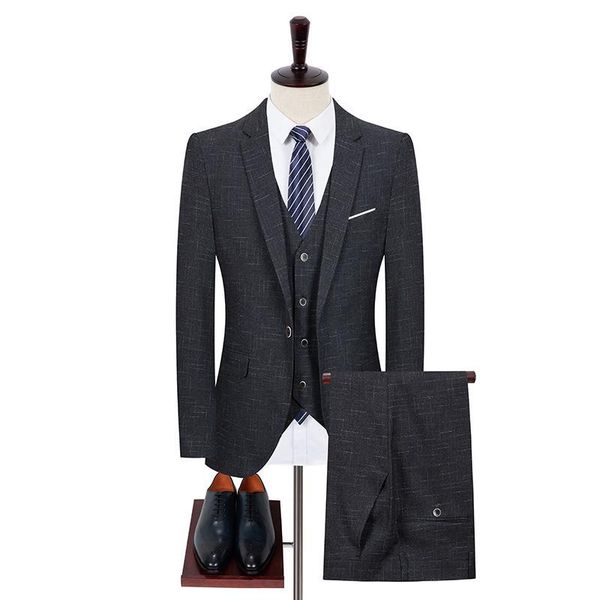 men's suits & blazers 2021 autumn mens 3 piece suit slim fit business tuxedos for wedding prom groomsmen grey blue blazer pants waistco, White;black