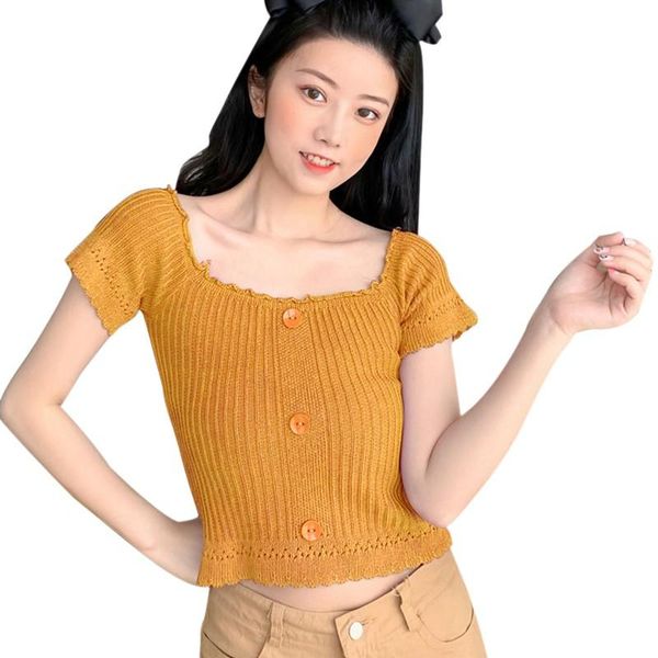 women's t-shirt woman knit cropped ladies short sleeve slash neck clothes summer spring costume, White
women's t-shirt woman knit cropped ladies short sleeve slash neck clothes summer spring costume, White