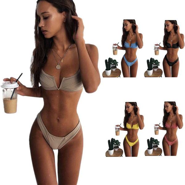 women's swimwear v-bra swimsuit women 2 pieces wireless high cut bikini set padded 7 colours push up bandeau thong brazilian biquini, White;black
women's swimwear v-bra swimsuit women 2 pieces wireless high cut bikini set padded 7 colours push up bandeau thong brazilian biquini, White;black