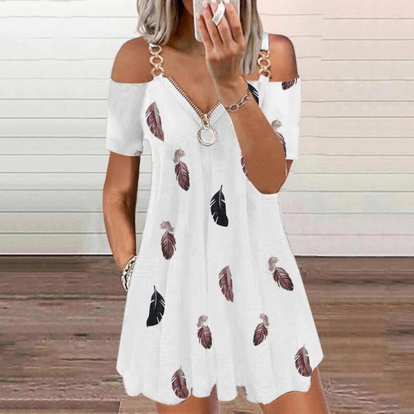 women's swimwear women leisure fashion loose dress feather print off shoulder simple v-neck with zipped chain female summer mini 2021, White;black
women's swimwear women leisure fashion loose dress feather print off shoulder simple v-neck with zipped chain female summer mini 2021, White;black