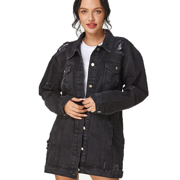 women's jackets long black female autumn denim turn-down coat collar long sleeve torn jean jacket woman harrowing bangs pjc3, Black;brown
women's jackets long black female autumn denim turn-down coat collar long sleeve torn jean jacket woman harrowing bangs pjc3, Black;brown