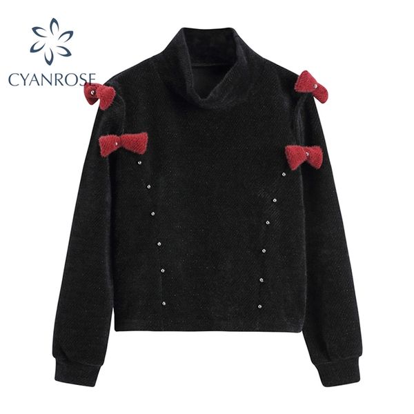 mock neck pullover crop sweater knitted women bow button design retro black knitwear female loose off shoulder lady 210430, White;black
mock neck pullover crop sweater knitted women bow button design retro black knitwear female loose off shoulder lady 210430, White;black