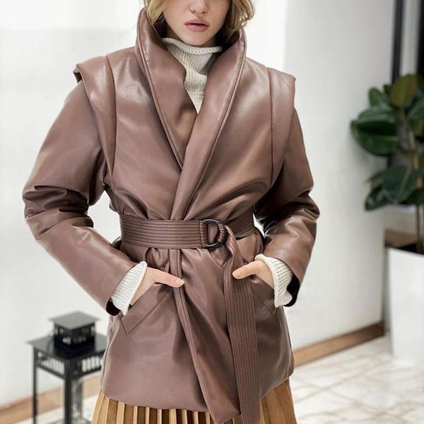 fashion turn down collar parkas women elegant removable sleeves tie belt coats casual pu leather cotton jackets ladies women's, Black
fashion turn down collar parkas women elegant removable sleeves tie belt coats casual pu leather cotton jackets ladies women's, Black