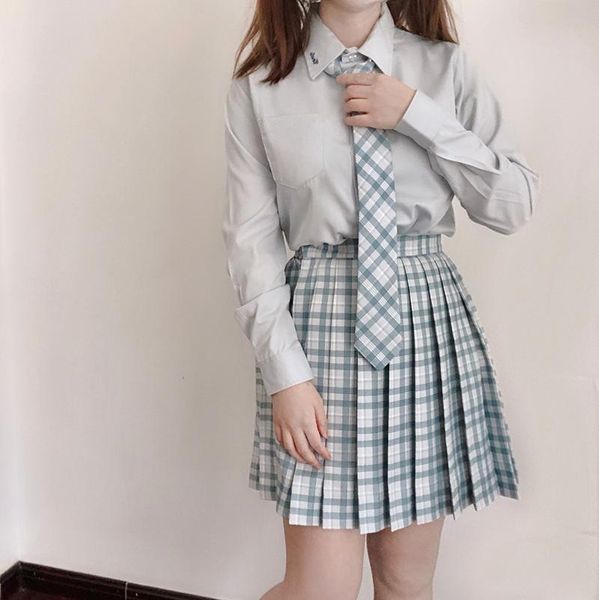 two piece dress japanese jk uniform solid color blouse bowknot sailor suit autumn long sleeve shirt & blue plaid pleated skirt sets, White
two piece dress japanese jk uniform solid color blouse bowknot sailor suit autumn long sleeve shirt & blue plaid pleated skirt sets, White