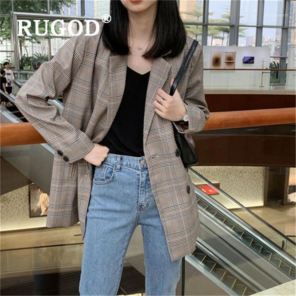 women autumn plaid blazer notched collar long sleeves loose oversize coat temperament korean office lady vadim women's suits & blazers, White;black
women autumn plaid blazer notched collar long sleeves loose oversize coat temperament korean office lady vadim women's suits & blazers, White;black