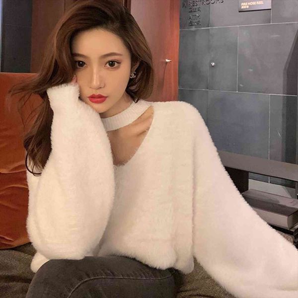 halter v neck loose women sweater knitted mink cashmere jumpers oversized elastic casual pullovers lantern sleeve vintage x470, White;black
halter v neck loose women sweater knitted mink cashmere jumpers oversized elastic casual pullovers lantern sleeve vintage x470, White;black