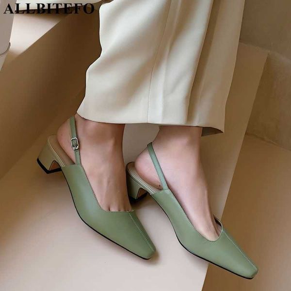 allbitefo summer genuine leather brand high heels office ladies shoes women high heel shoes thick heel women sandals 210611, Black