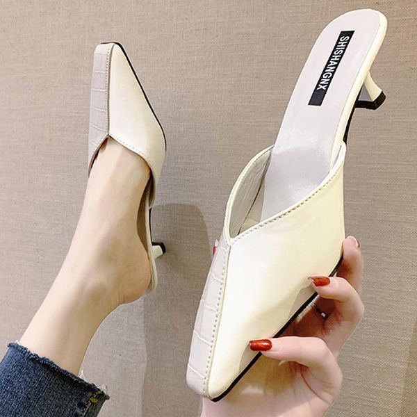han edition baotou pointed half dragged female joker fine with high heels cool slippers the fitting room 2021, Black
han edition baotou pointed half dragged female joker fine with high heels cool slippers the fitting room 2021, Black