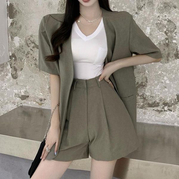 women's tracksuits summer casual style korean v-neck suit jacket + shorts two-piece sets women fashion loose ropa mujer verano 2021, Gray
women's tracksuits summer casual style korean v-neck suit jacket + shorts two-piece sets women fashion loose ropa mujer verano 2021, Gray