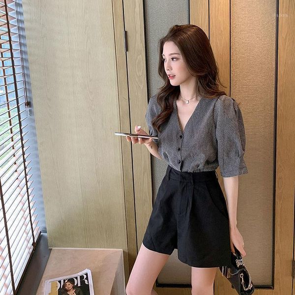 summer women korean sweet two piece set for half sleeve v-neck plaid blouse and shorts fashion casual sets q166 women's tracksuits, Gray
summer women korean sweet two piece set for half sleeve v-neck plaid blouse and shorts fashion casual sets q166 women's tracksuits, Gray