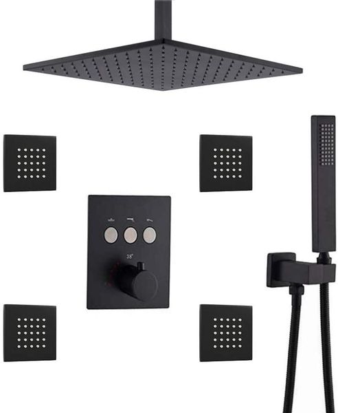 thermostatic 12 inch square rainfall shower head with 4 pcs body jets mixer set, all functions can use together at the same time bathroom se
thermostatic 12 inch square rainfall shower head with 4 pcs body jets mixer set, all functions can use together at the same time bathroom se