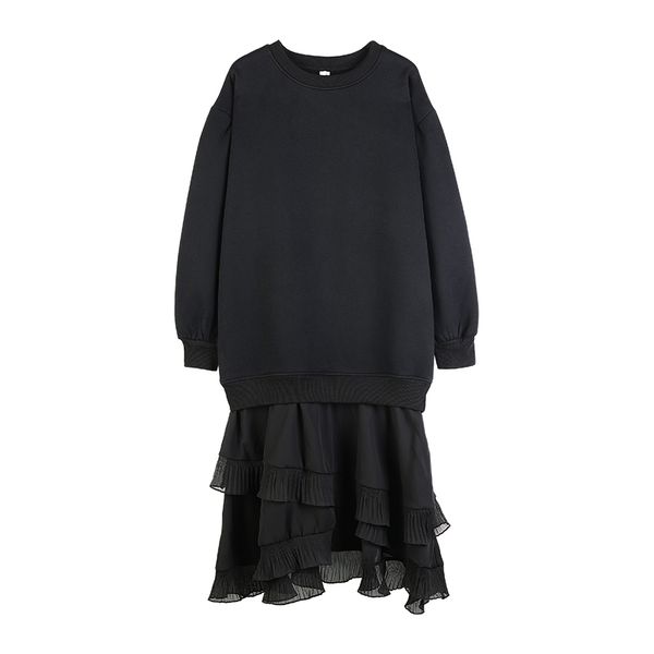 women black apricot o-neck chiffon patchwork asymmetrical ruffle dress elegant d2205 210514, Black;gray
women black apricot o-neck chiffon patchwork asymmetrical ruffle dress elegant d2205 210514, Black;gray